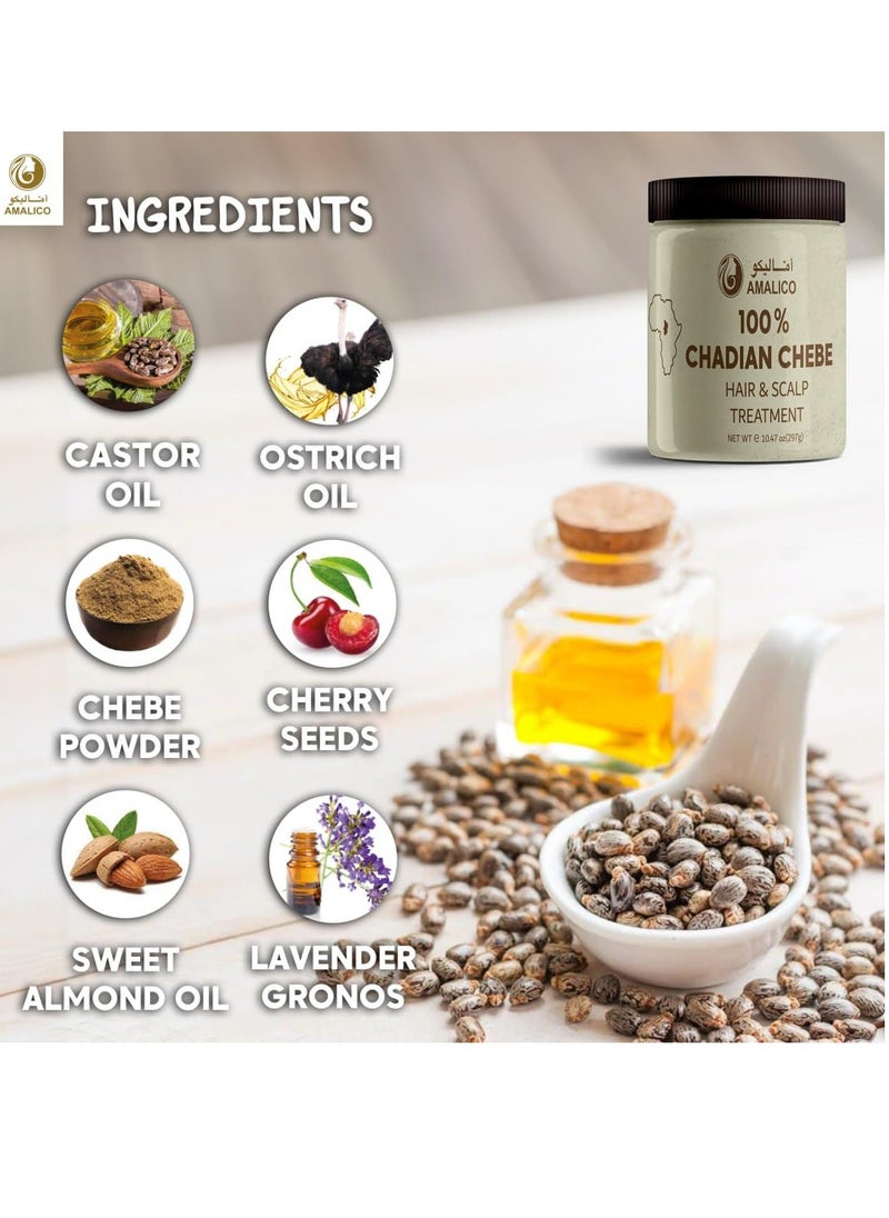 Chebe Butter with Castor Oil for Hair Growth. Chebe Butter from Chad for Hair Growth and Scalp Treatment with Organic Castor Oil Hair Growth Oil for Hair Ends and Dry Scalp 297 GM