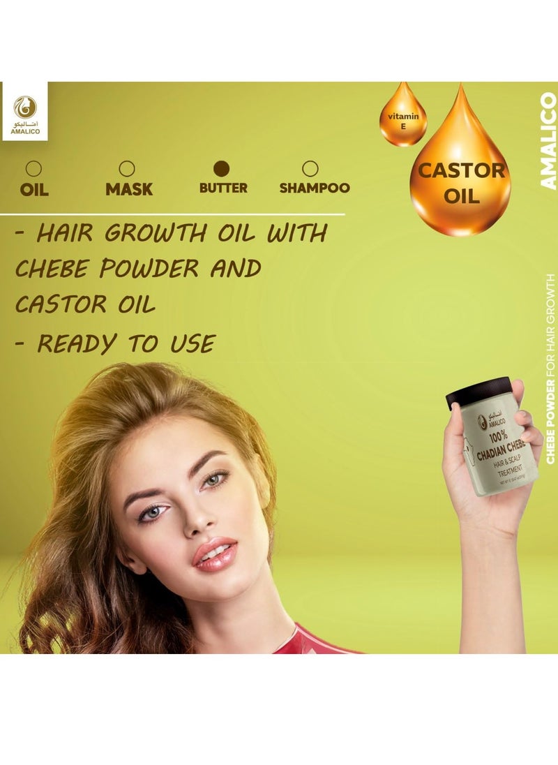 Chebe Butter with Castor Oil for Hair Growth. Chebe Butter from Chad for Hair Growth and Scalp Treatment with Organic Castor Oil Hair Growth Oil for Hair Ends and Dry Scalp 297 GM