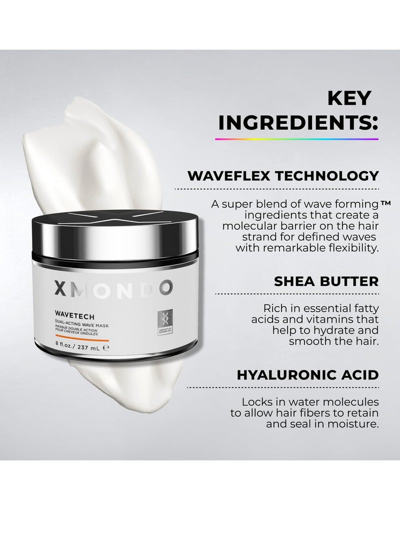 XMONDO Hair Wavetech Dual-Acting Wave Mask | Vegan Formula with Hyaluronic Acid and Shea Butter Provide Deep Protective Moisture and Combat Frizz, Waveflex Technology Nurtures Wave Patterns, 8 Fl Oz