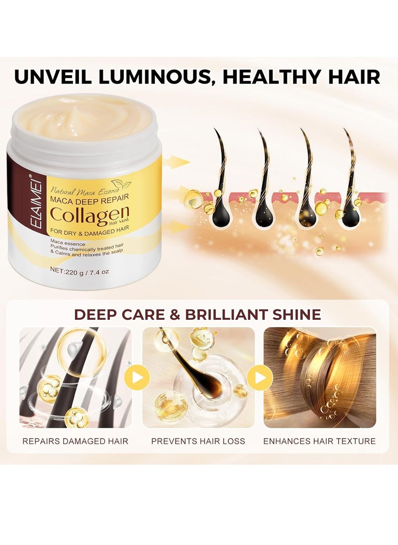 Collagen Hair Mask for Damaged Hair Deep Conditioning Hair Mask for Dry Damaged Hair And Growth with Maca Avocado Argan Oil,Deep Conditioner Hydrating Hair Mask for Women Hair Repair Mask Hair Masks