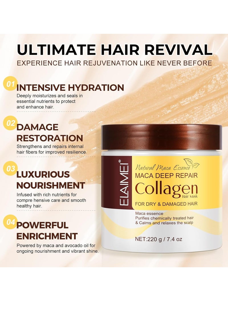 Collagen Hair Mask for Damaged Hair Deep Conditioning Hair Mask for Dry Damaged Hair And Growth with Maca Avocado Argan Oil,Deep Conditioner Hydrating Hair Mask for Women Hair Repair Mask Hair Masks