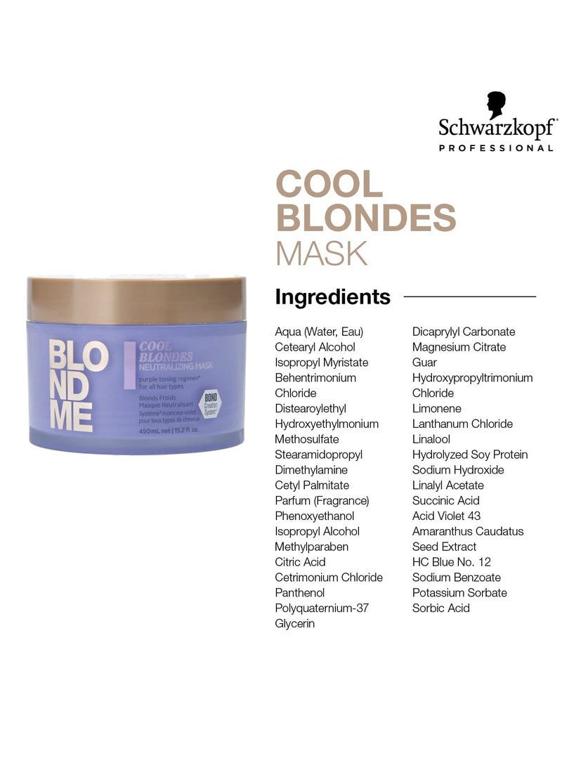 BlondMe Cool Blondes Neutralizing Mask – Deep Conditioning Treatment with Purple Toning Pigments – Neutralizes Yellow Tones and Brassiness in All Blonde Hair Types