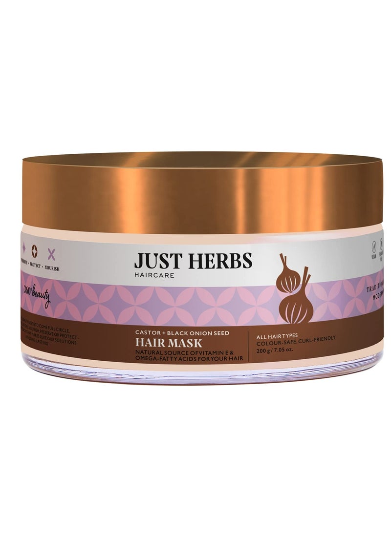 Anti Hairfall Natural Hair Mask with Castor & Black Onion Seed for Dandruff, Boosts Hair Growth & Hair Spa - Suitable for Color Treated & All Hair Types - 200gm