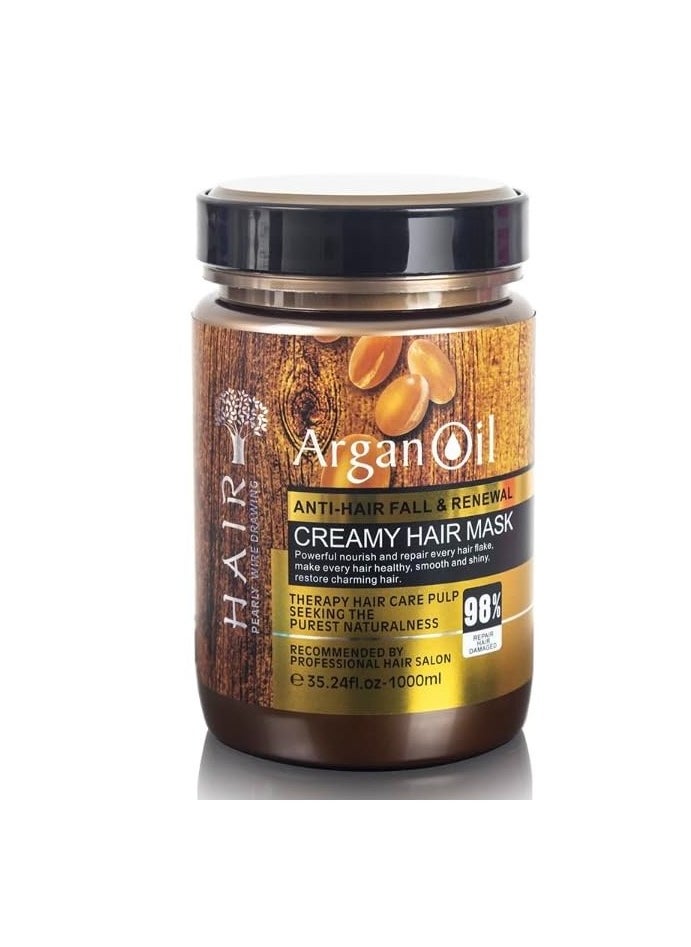 Argan Oil ANTI-HAIR FALL & RENEWAL CREAMY HAIR MASK Powertul nourish and repairevery hair make every hair healthy, smooth and shiny. restore charming hair. Mascarilla anti-caída del cabello 1000 ml