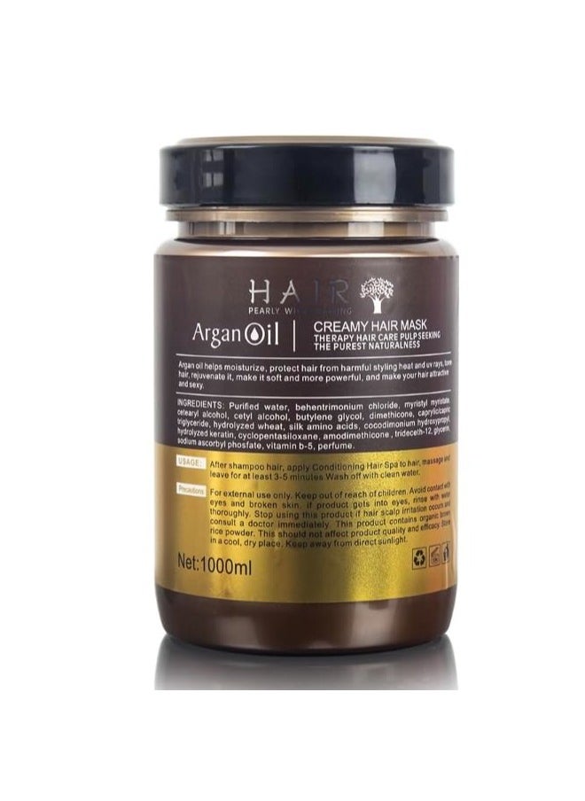 Argan Oil ANTI-HAIR FALL & RENEWAL CREAMY HAIR MASK Powertul nourish and repairevery hair make every hair healthy, smooth and shiny. restore charming hair. Mascarilla anti-caída del cabello 1000 ml