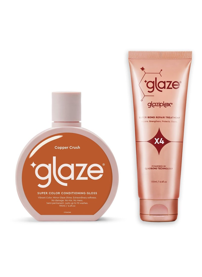 Glaze Copper crush Super Color Conditioning Gloss 6.4fl.oz & GlaziPlex Super Bond Repair Hair Treatment, 120ml. 4-in-1 Deep Conditioning Hair Mask