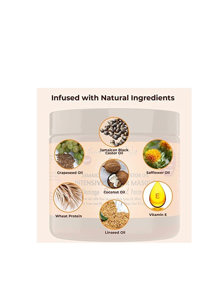 Black Jamaican Castor Oil Intensive Repair Masque, Jamican Castor Oil, Includes Makeup Cleansing Cloth, Hydrates Dry Damaged Hair, Home Salon Experience [3-Pack]