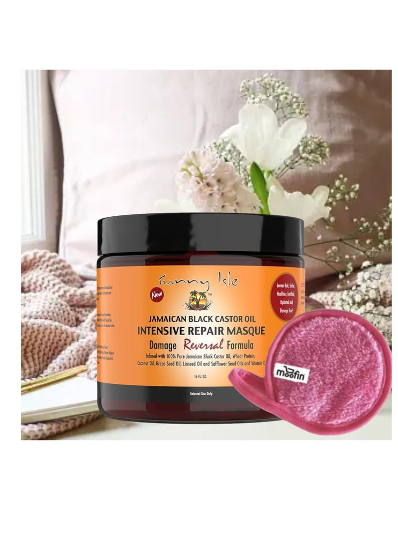 Black Jamaican Castor Oil Intensive Repair Masque, Jamican Castor Oil, Includes Makeup Cleansing Cloth, Hydrates Dry Damaged Hair, Home Salon Experience [3-Pack]