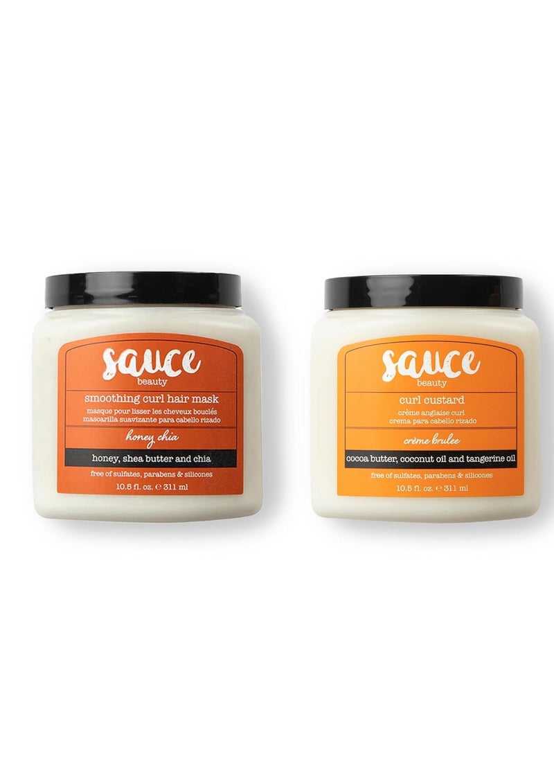 SAUCE BEAUTY Honey Chia Smoothing Curl Mask & Crème Brulee Curling Custard - Curly Hair Mask & Curl-Defining Cream - Hydrating & Taming Products for Naturally Curly Hair