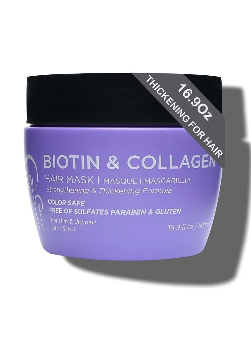 Luseta Biotin Collagen Hair Mask for Dry & Damaged Hair 16.9 Oz, Strengthening & Thickening Treatment for Hair Growth, Deep Conditioning Hair Treatment