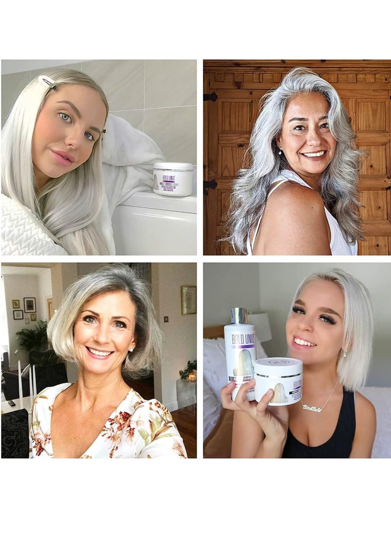 BOLD UNIQ Purple Hair Mask For Blonde, Platinum, Bleached, Silver, Gray, Ash and Brassy Hair & Coconut Heat Protectant Spray - Remove Yellow Tones and Protect Hair from Thermal Heat Up To 450℉