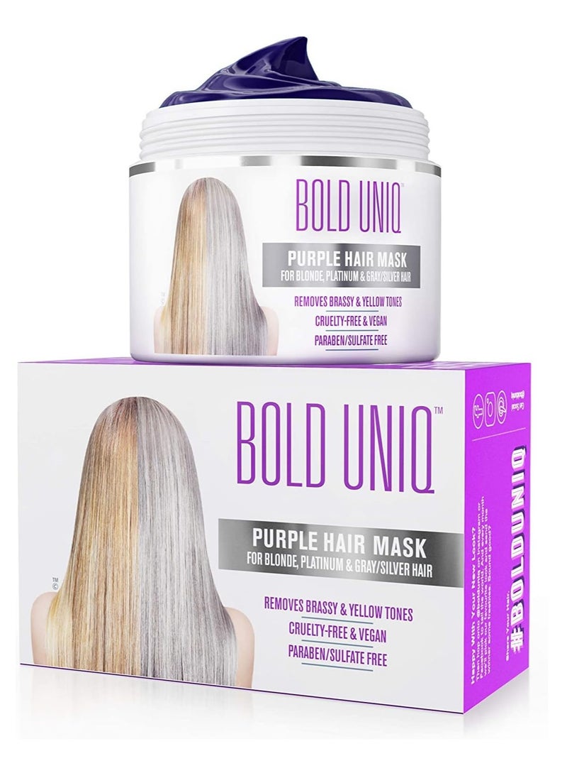 BOLD UNIQ Purple Hair Mask For Blonde, Platinum, Bleached, Silver, Gray, Ash and Brassy Hair & Coconut Heat Protectant Spray - Remove Yellow Tones and Protect Hair from Thermal Heat Up To 450℉