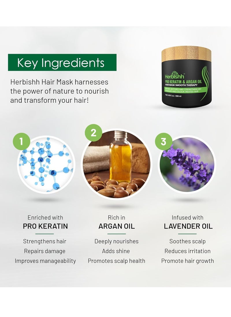 Herbishh H2 Combo (Condition + Hair Growth) Pro Keratin Hair Mask 250 gm and Essential Flower Hair Oil 60ml for Men & Women | Combo for Dry & Weak Hair