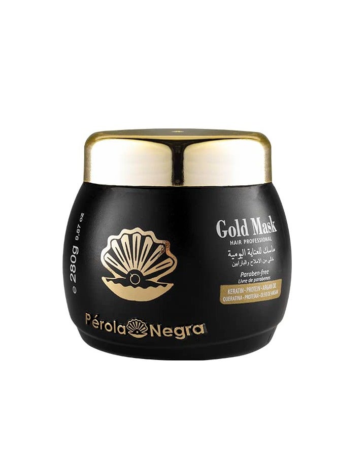 Perola Negra Gold Mask, Controls Frizz & Smooths Hair, Home care hair mask 9,87 oz