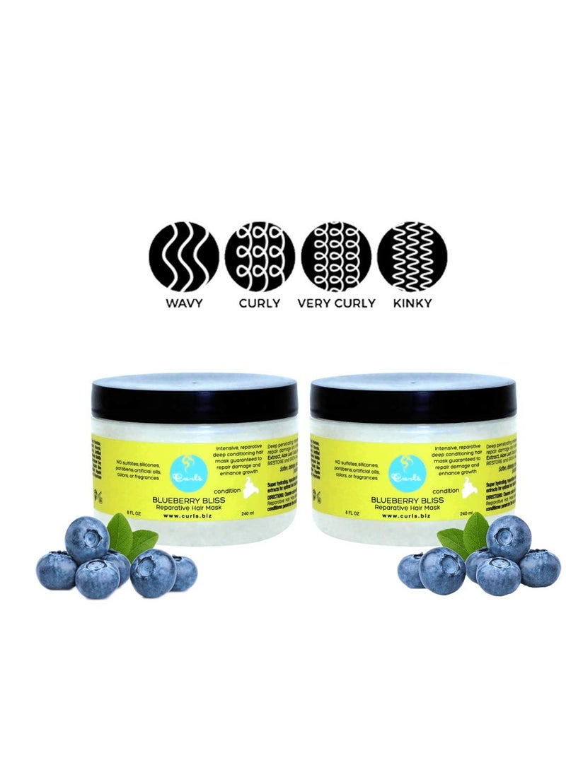 Curls Blueberry Bliss Reparative Hair Mask 8 Ounce ~ Pack of 2