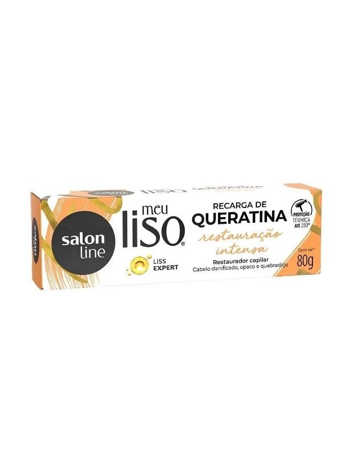 Salon Line - Linha Meu Liso (Restauracao Intensa) - Recarga de Queratina 80 Gr - (My Straight (Intense Repair) - Keratin Recharge Net 2.82 Oz)