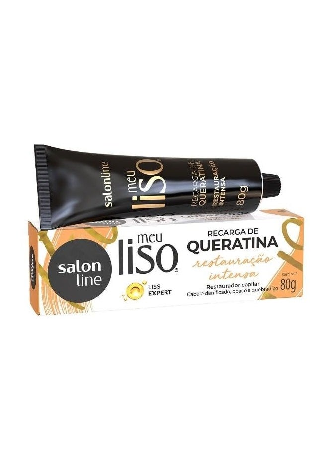 Salon Line - Linha Meu Liso (Restauracao Intensa) - Recarga de Queratina 80 Gr - (My Straight (Intense Repair) - Keratin Recharge Net 2.82 Oz)