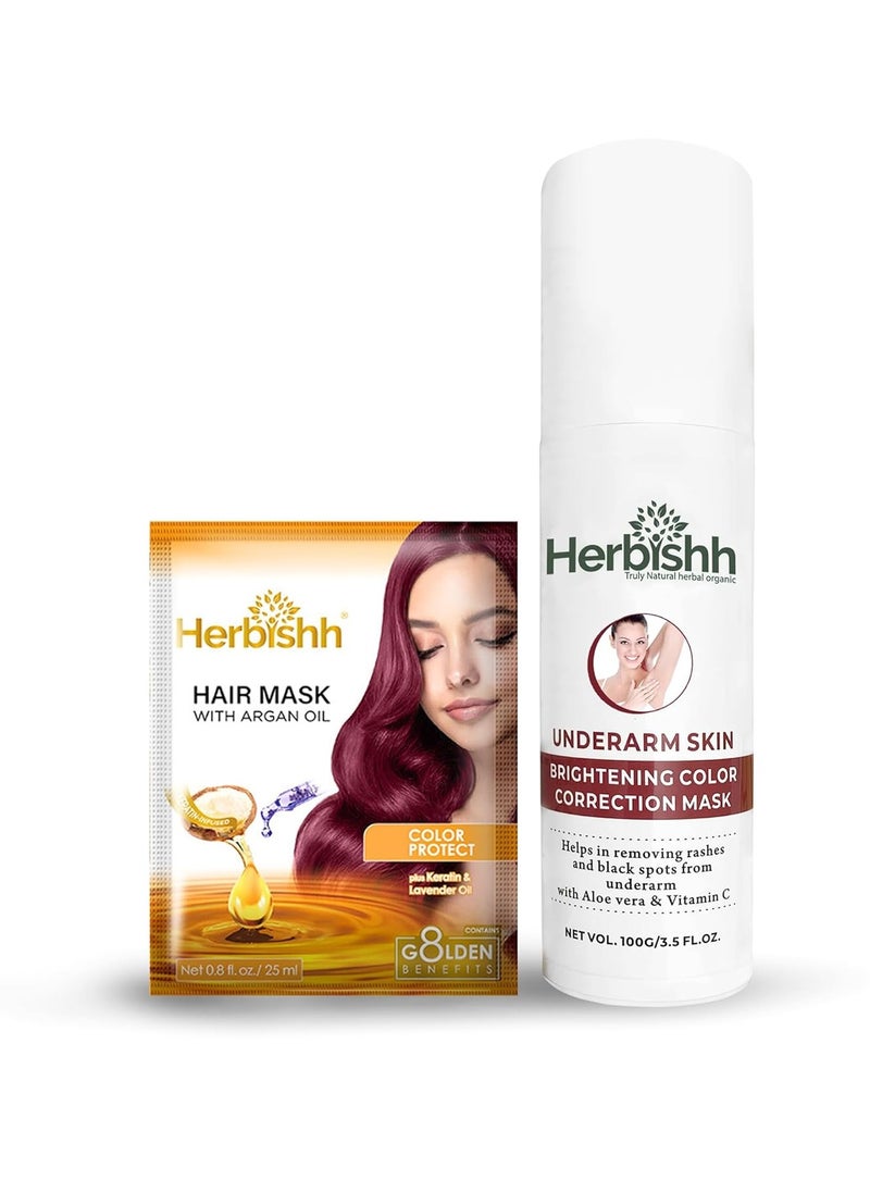 Herbishh Argan Hair Mask-Deep Conditioning & Hydration For Healthier Looking Hair-25gm + Underarm Cream, Dark Spot Corrector Cream