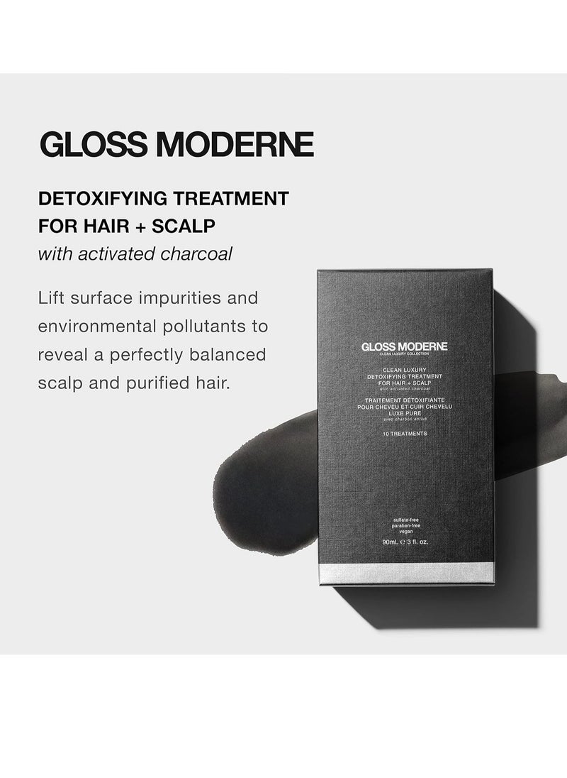 Clean Luxury Detoxifying Treatment for Hair and Scalp with Activated Charcoal by GLOSS MODERNE - Pack of 10 - Notes of Mediterranean Almond and Coconut Accented with Cognac - Detoxification Masque,10 Count(Pack of 1)