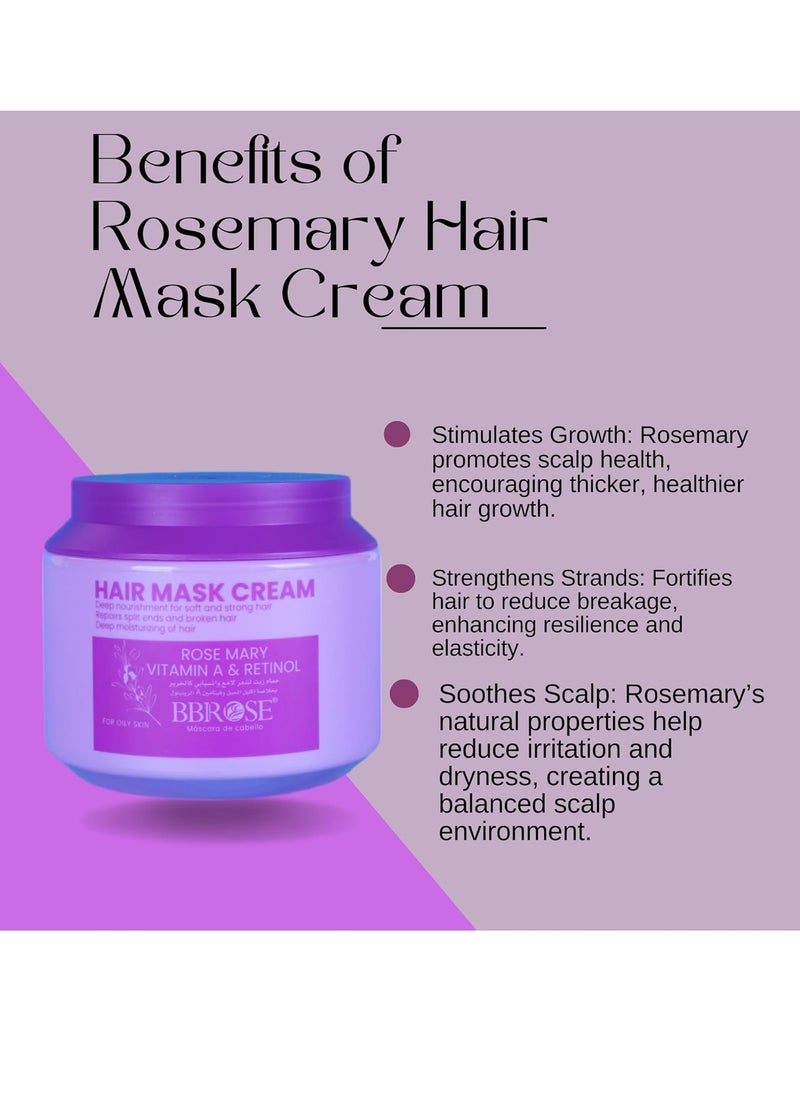 Rosemary Hair Mask Cream, Deep Nourishment for Soft and Strong Hair, Repairs Split Ends and Damaged Hair, Deep Moisturizing Formula, 1000ml, Deep Repair, Reduces Frizz, Adds Shine,