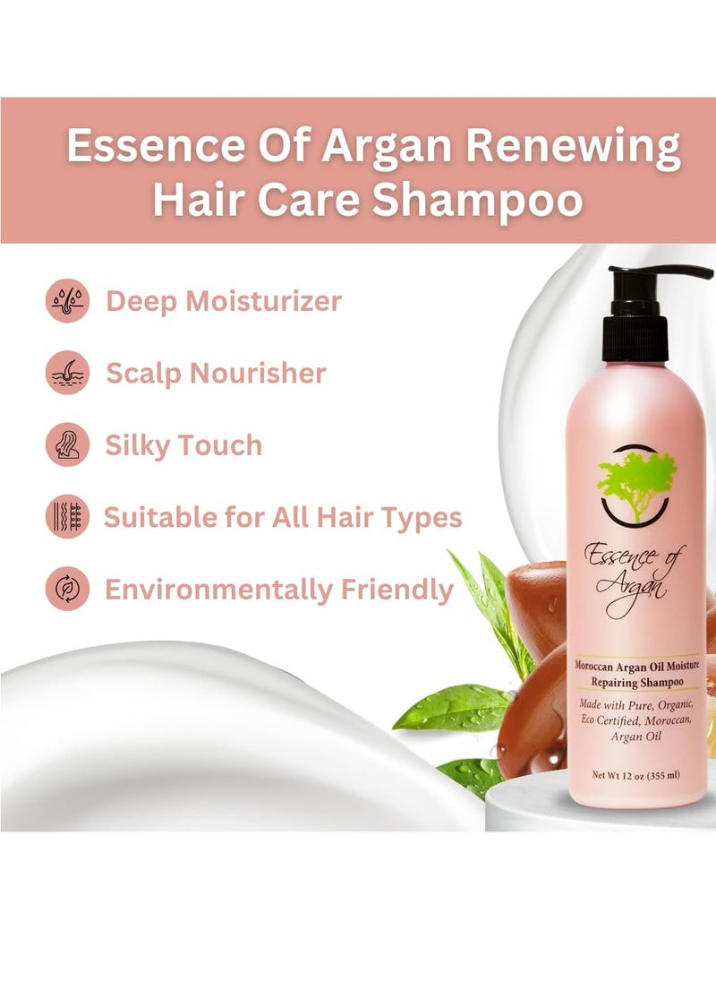 Essence of Argan Renewing Hair Care Shampoo - Infused with 100% Pure Moroccan Organic Argan Oil - Nourishing and Moisturizing - For All Hair Types