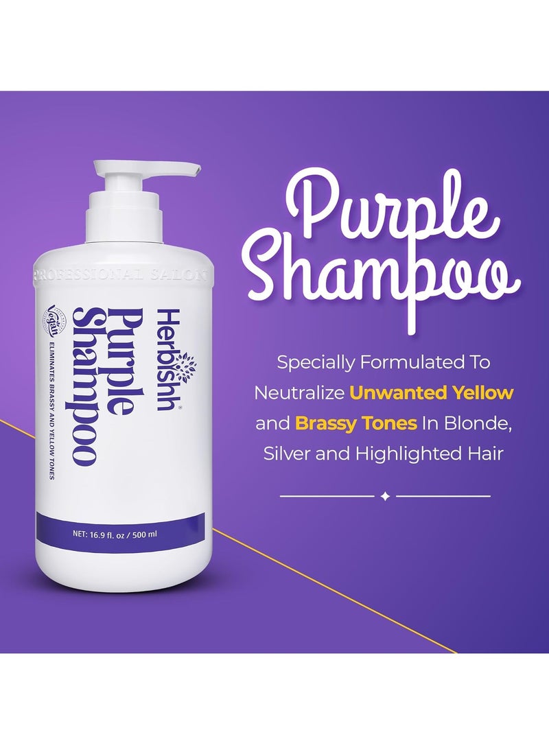 Herbishh Purple Shampoo for Blonde, Silver & Highlighted Hair, Eliminates Yellow & Brassy Undertones + Argan Hair Mask-Deep Conditioning & Hydration