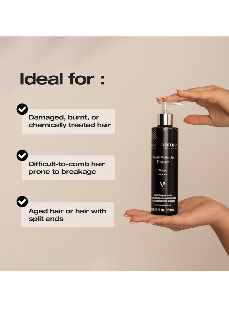 abril et nature - Professional Mask Molecular Therapy - For Damaged, Overprocessed, or Aging Hair - Restructures, Repairs, and Fills the Hair Fiber - Nourishing and Hydrating - Vegan - 1000 ml
