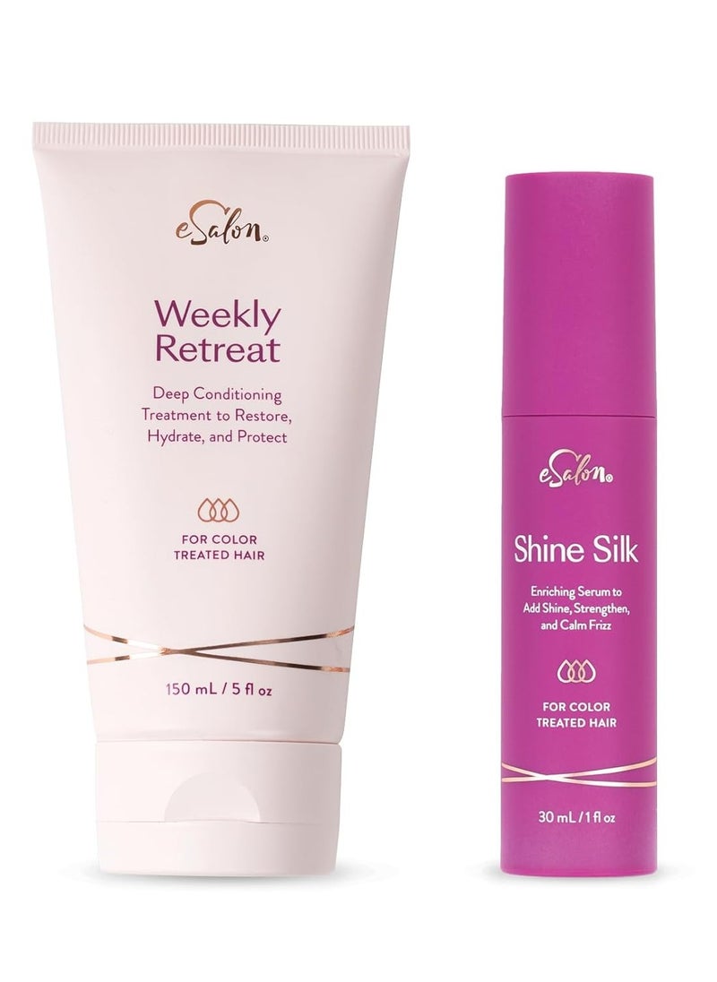 eSalon Weekly Retreat Hair Mask Bundle with Shine Silk Serum, Frizz Free Hair Bundle
