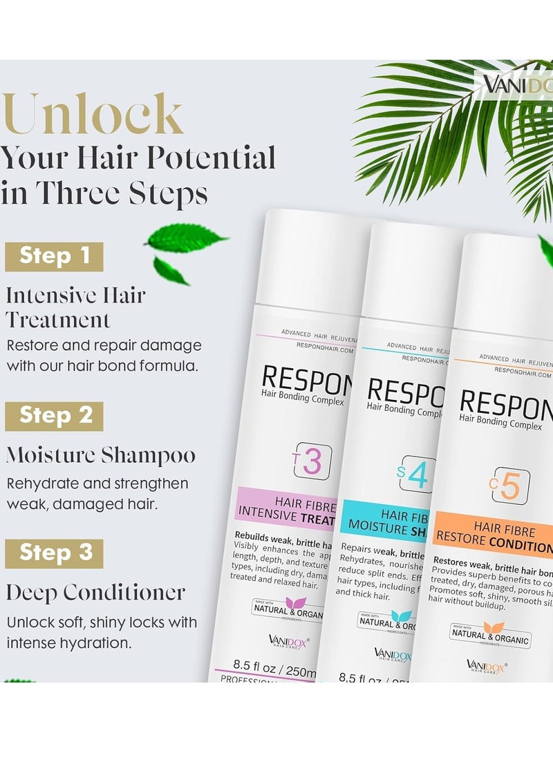 Intensive Color-Treated Hair Repair Set for Damaged Hair - Moisturizes, Fortifies, Restores, Made in USA (Pack of 3 - 8.5oz)