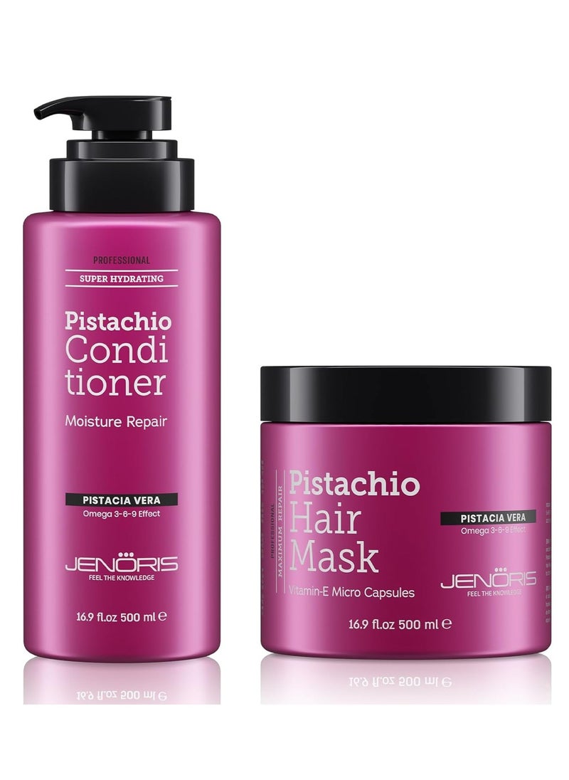 Jenoris Pistachio Conditioner & Hair Mask – For Dry, Damaged Hair, Enriched with Pistachio Oil & Vitamin E, Paraben & SLS Free, Deep Hydration & Repair, Salon-Quality Treatment