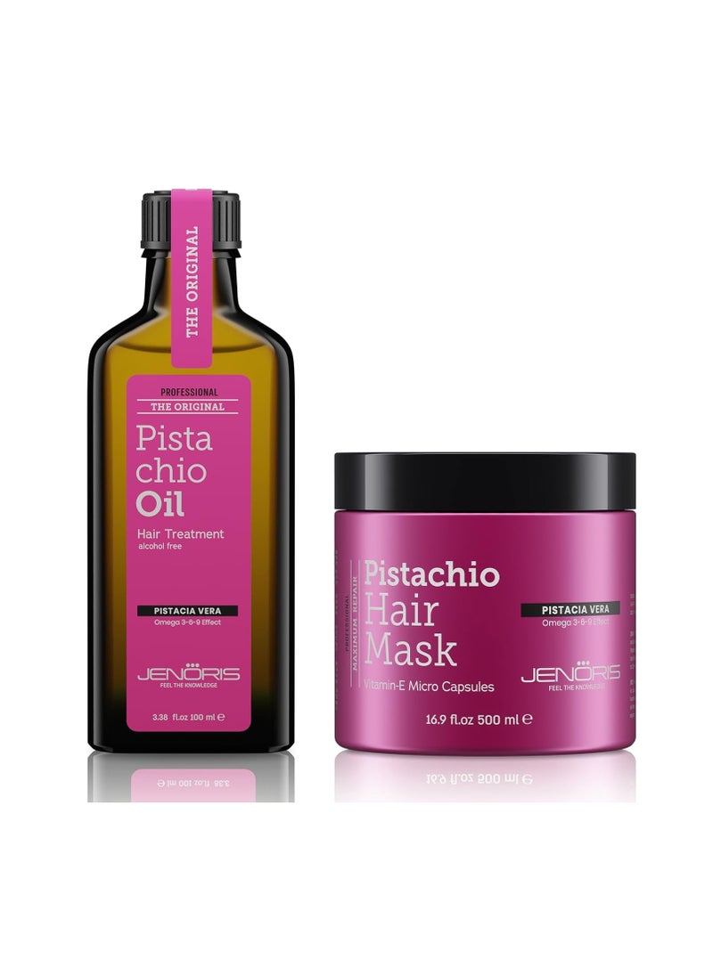 Jenoris Pistachio Hair Oil & Deep Conditioning Mask – For Dry, Frizzy, and Damaged Hair, Enriched with Pistachio Oil & Omega 3-6-9, Paraben & SLS Free, Salon-Quality Treatment