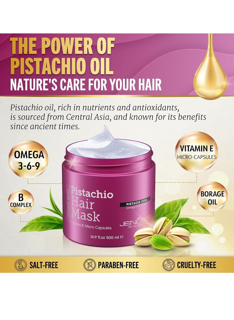 Jenoris Pistachio Hair Oil & Deep Conditioning Mask – For Dry, Frizzy, and Damaged Hair, Enriched with Pistachio Oil & Omega 3-6-9, Paraben & SLS Free, Salon-Quality Treatment