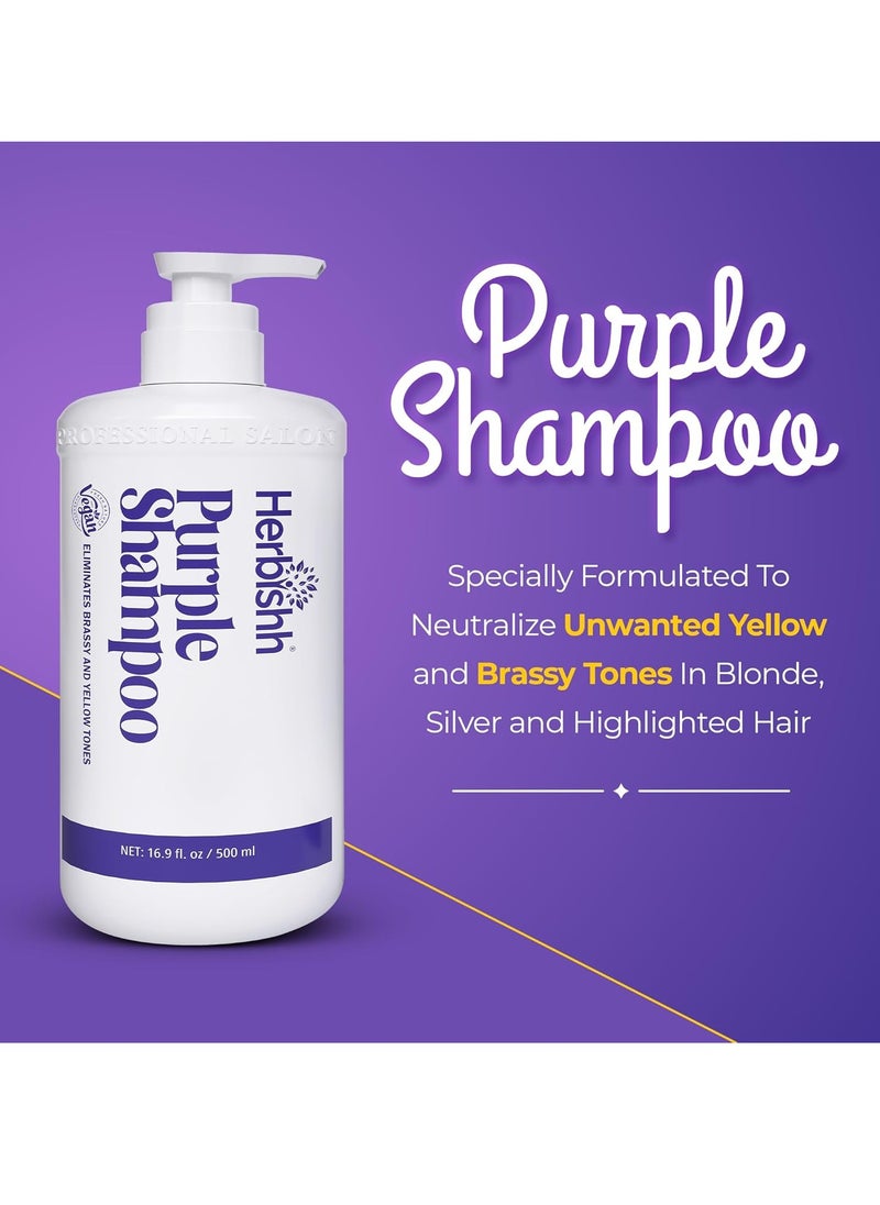 Herbishh Purple Shampoo for Blonde, Silver & Highlighted Hair + Argan Hair Mask Pack of 2