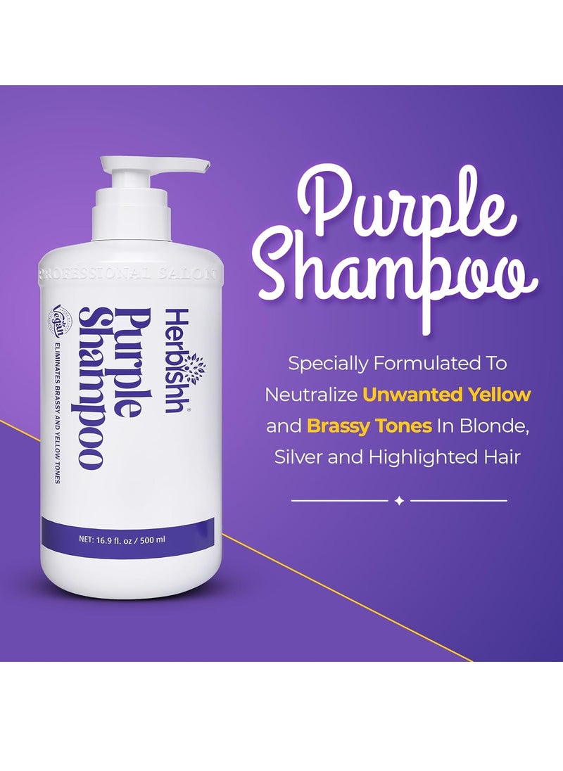 Herbishh Purple Shampoo for Blonde, Silver & Highlighted Hair, Eliminates Yellow & Brassy Undertones, Deep Cleansing Shampoo + Argan Hair Mask 300ml