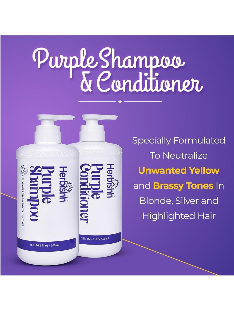 Herbishh Purple Shampoo & Conditioner Set, Neutralizes Yellow & Brassy Tones for Blonde, Silver & Highlighted Hair + Argan Hair Mask 300ml