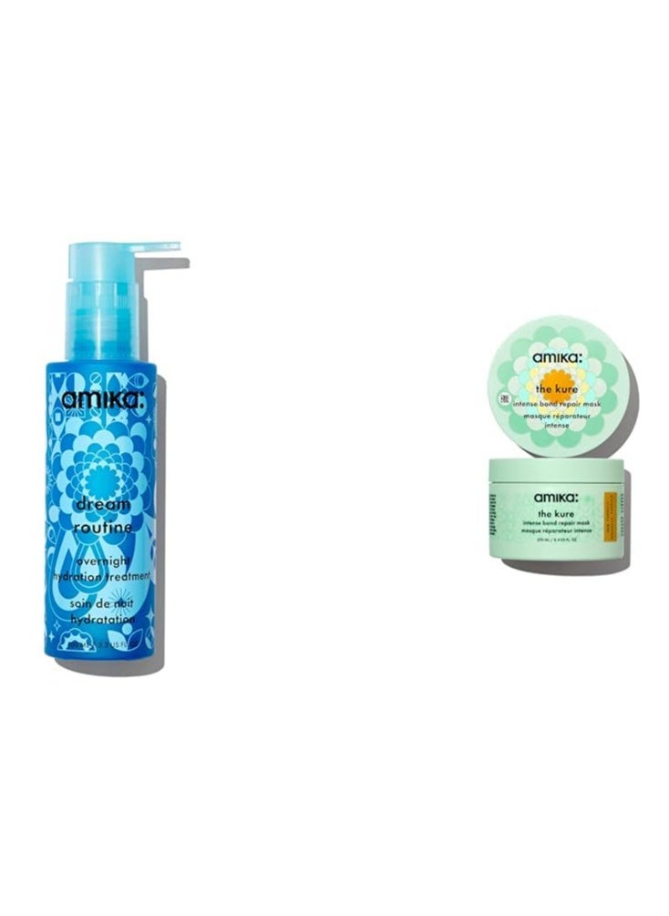 amika. dream routine overnight hydrating hair mask, 100ml the kure intense bond repair mask, 250ml (Packaging May Vary)