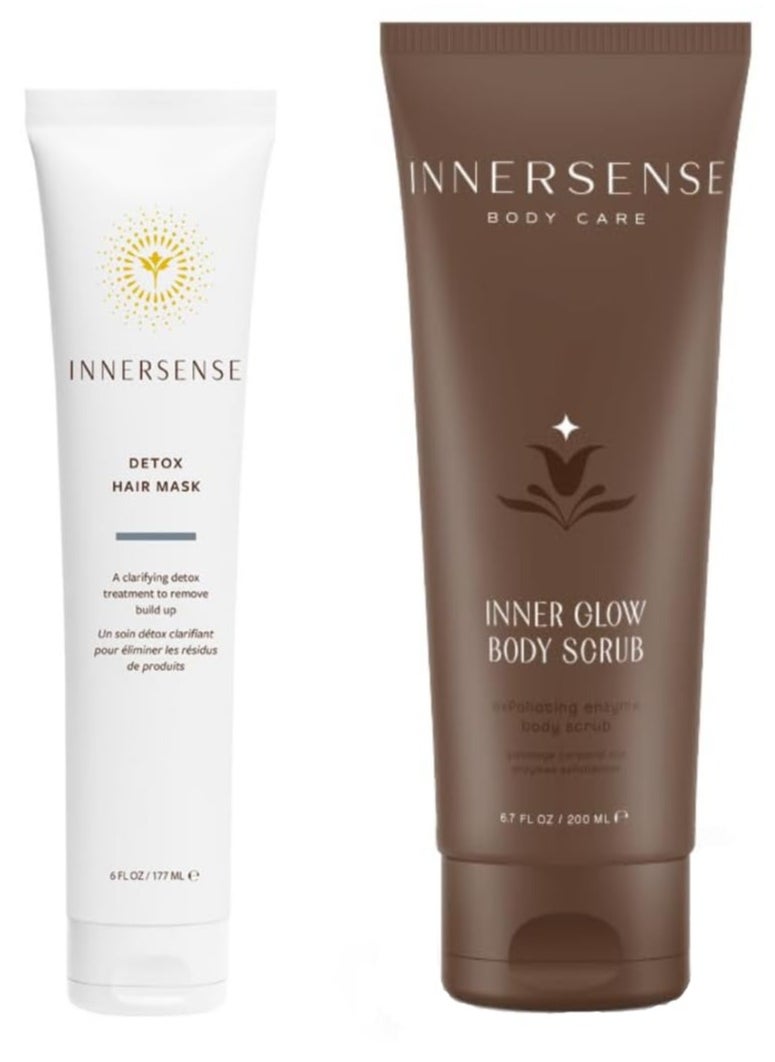 INNERSENSE Organic Beauty - Natural Detox Hair Mask + Inner Glow Body Scrub BUNDLE | Non-Toxic, Cruelty-Free