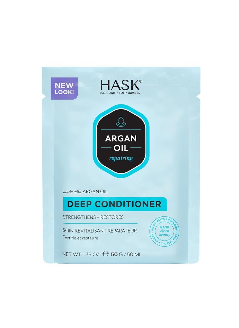 HASK Argan Oil Repairing Deep Conditioner Treatment Pack - 50 Gm | Restores & Smooths Dry, Damaged Hair | Sulfate & Paraben Free, 1 Count
