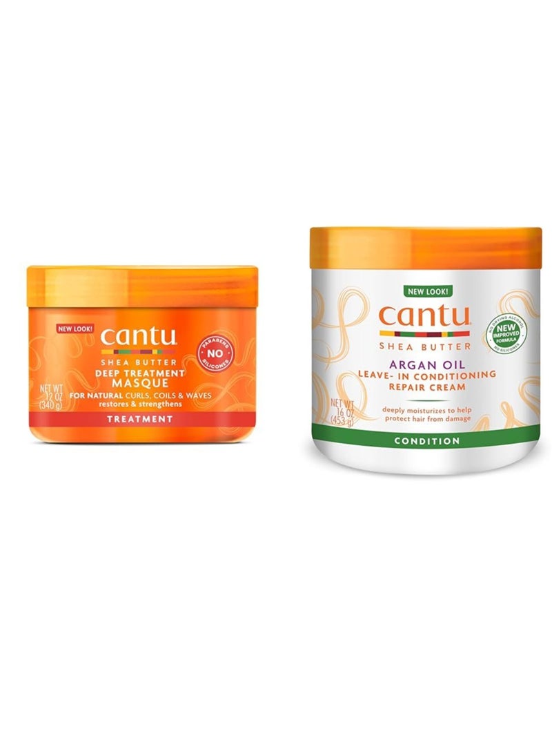 Cantu Deep Treatment Masque 12 oz & Leave-In Conditioning Repair Cream 16 oz Bundle for Natural Hair