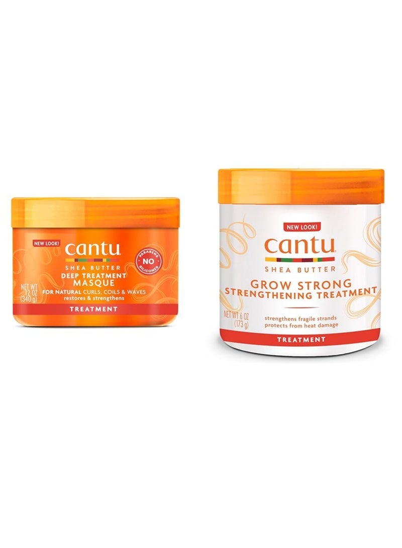 Cantu Deep Treatment Masque with Shea Butter for Natural Hair, 12 oz and Grow Strong Strengthening Treatment with Shea Butter, 6 oz Bundle