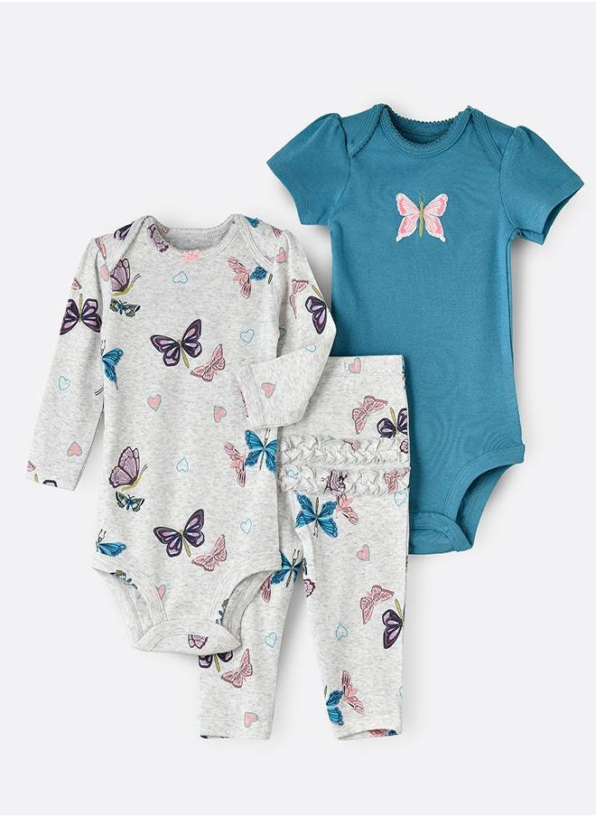 Butterfly Dreams 3-Piece Baby Bodysuit Set