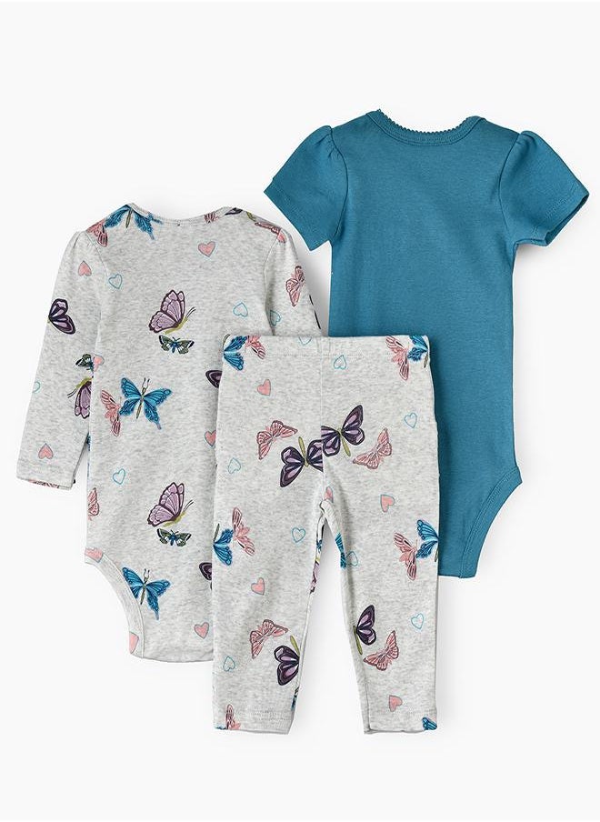 Butterfly Dreams 3-Piece Baby Bodysuit Set