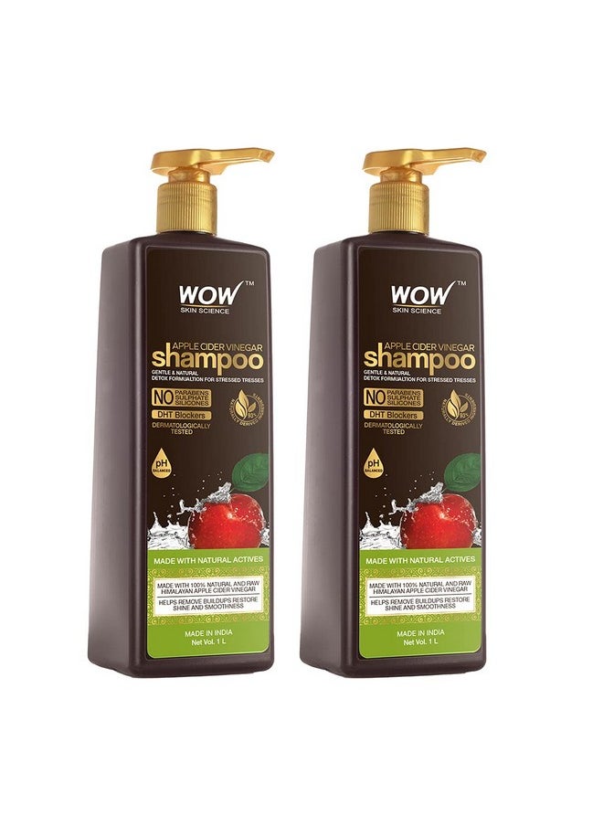 WOW Skin Science Apple Cider Vinegar Shampoo - Restores Shine & Smoothness - No Parabens, Sulphates & Silicones - Pack of 2 - Net Vol 2000ml
