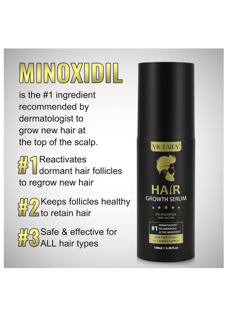 5% Minoxidil for Men Hair Growth Serum - Hair Regrowth Topical Spray Infused With Biotin - Thinning Hair and Anti Hair Loss Treatment Thicker Longer Fuller Healthier Hair 2 Month Supply