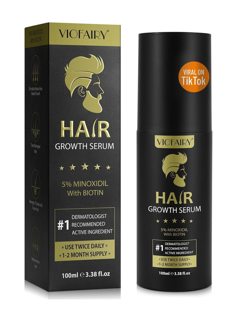 5% Minoxidil for Men Hair Growth Serum - Hair Regrowth Topical Spray Infused With Biotin - Thinning Hair and Anti Hair Loss Treatment Thicker Longer Fuller Healthier Hair 2 Month Supply