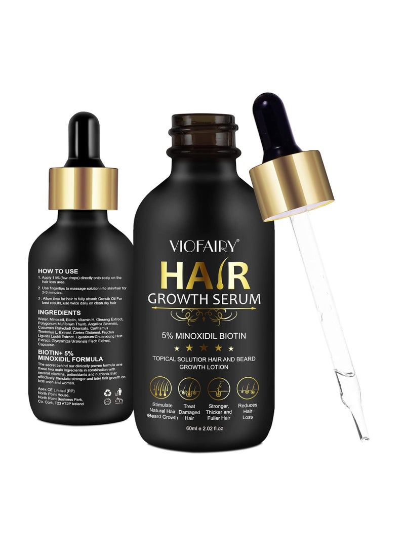 5% Minoxidil for Men and Women - Biotin Hair And Beard Growth Serum & 5% Minoxidil Treatment for Stronger Thicker Longer – Natural Growth Thickening Treatment - Stop Thinning & Hair Loss-1Month supply