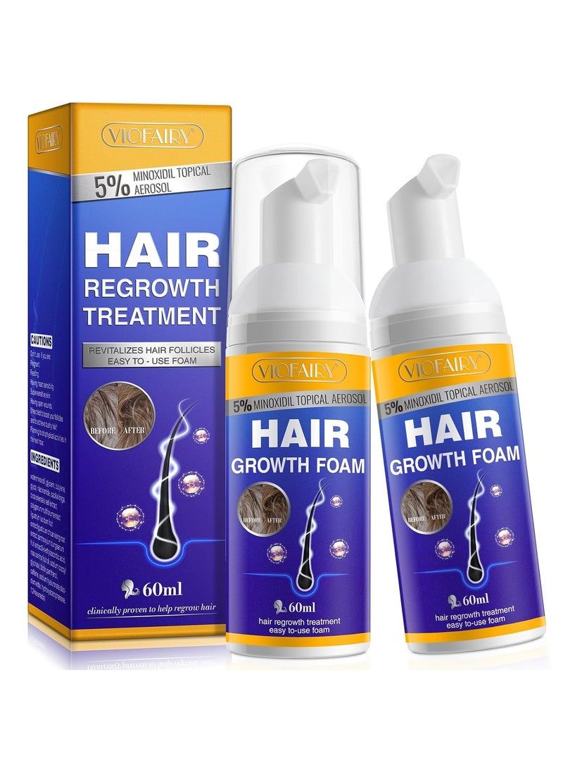 5% Minoxidil Hair Growth Foam - Unscented, For Men & Women, Helps Stop Hair Thinning & Loss, Natural Growth Treatment, Biotin, 2 Ounce (Pack of 2)