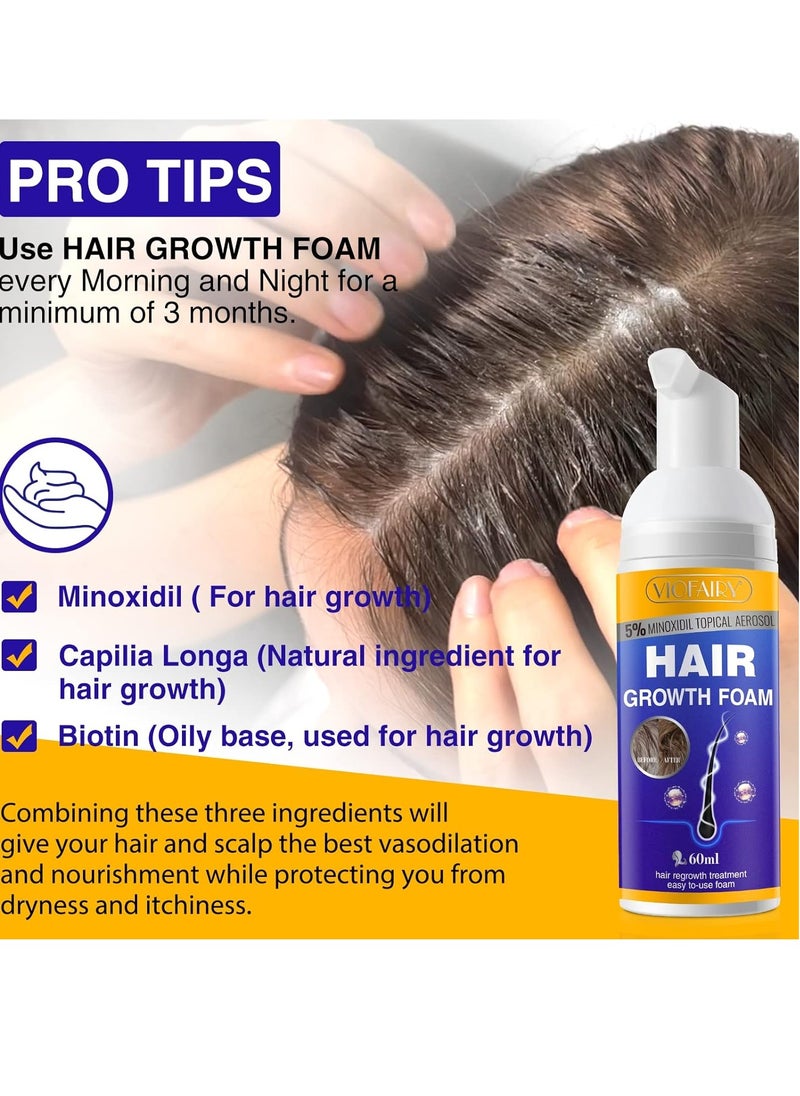 5% Minoxidil Hair Growth Foam - Unscented, For Men & Women, Helps Stop Hair Thinning & Loss, Natural Growth Treatment, Biotin, 2 Ounce (Pack of 2)