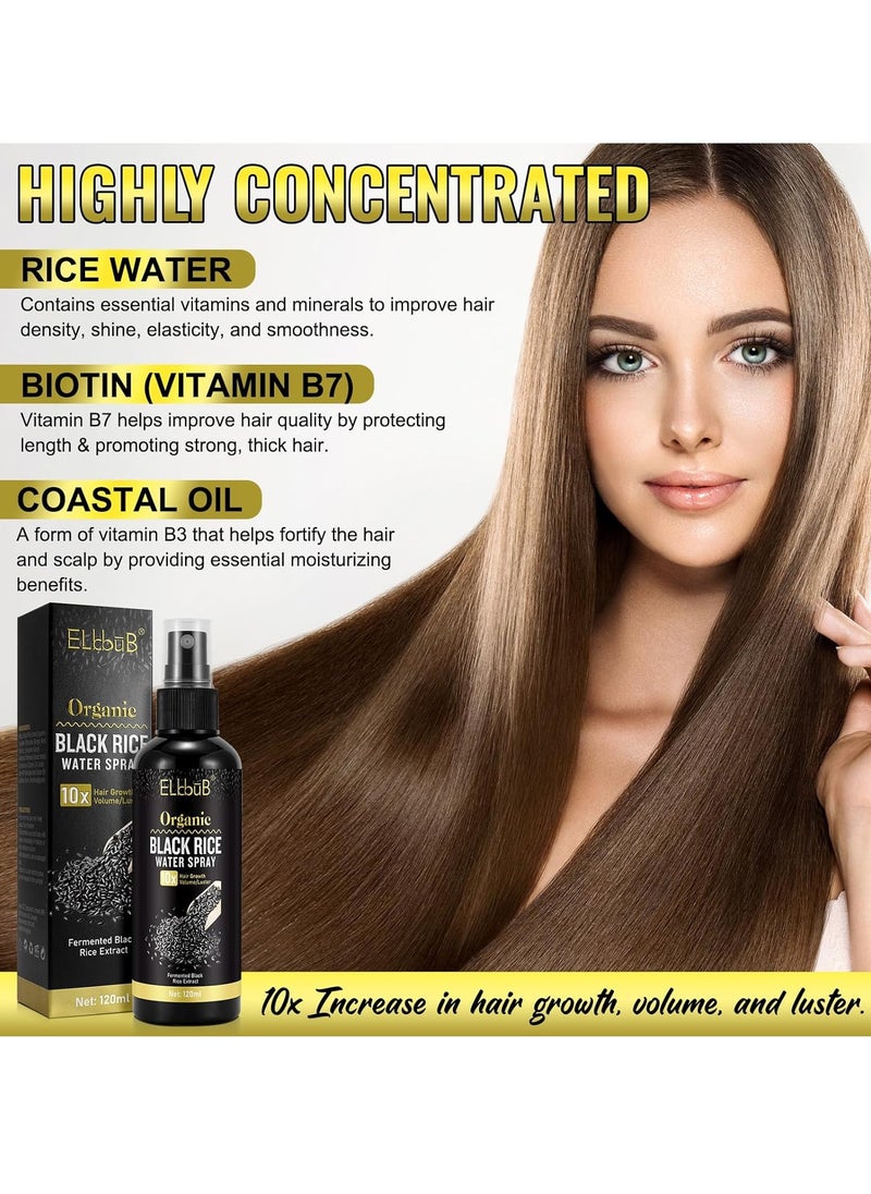 Black Rice Water Hair Growth Serum Spray - Natural Vegan Hair Regrowth Treatment for Men & Women with Castor Oil and Ginger - Ideal for Damaged, Dry Hair - Enhances Thickness, Length, Luster