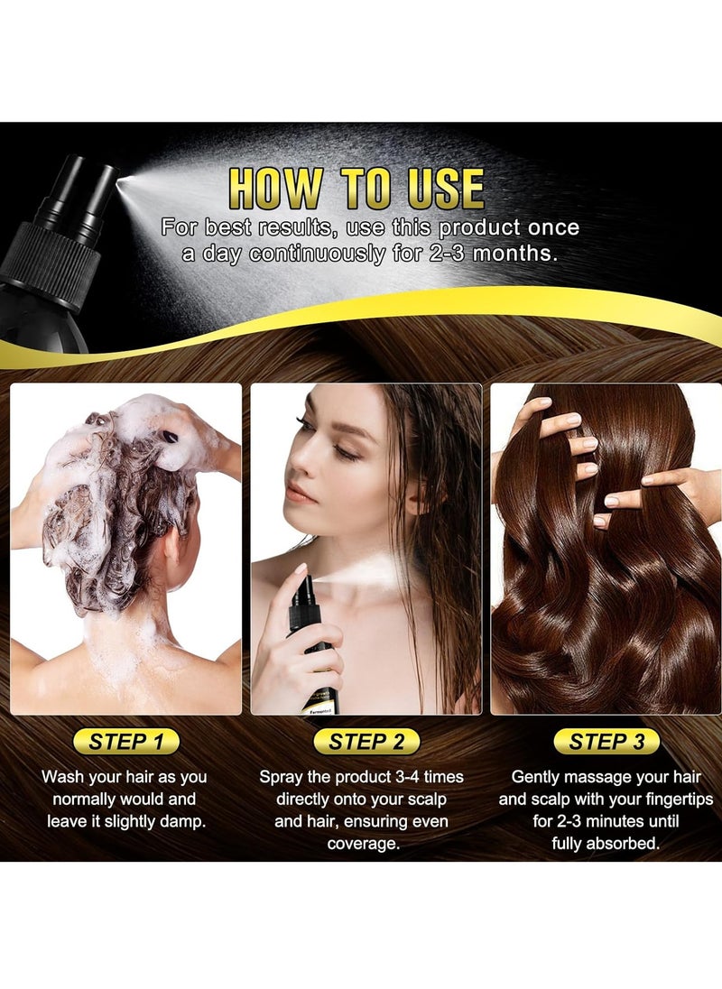 Black Rice Water Hair Growth Serum Spray - Natural Vegan Hair Regrowth Treatment for Men & Women with Castor Oil and Ginger - Ideal for Damaged, Dry Hair - Enhances Thickness, Length, Luster